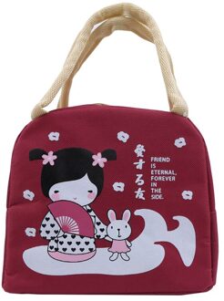 Multifunctionele Leuke Meisje Lunch Tas Handige Draagtas Dikke Isolatie Lunchbox Waterdichte Oxford Doek Picknick Tas Praktische wijn rood