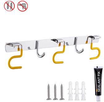 Multifunctionele Mop Frame Van Keuken Accessoires Wandmontage Mop Rack Opslag Plank 1-4 Positie Badkamer Borstel bezem Houder geel 3