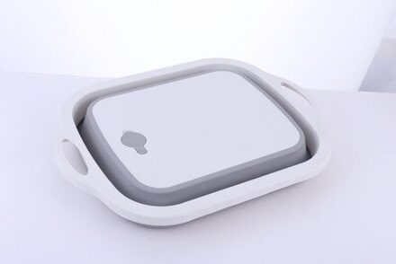 Multifunctionele Opvouwbare Snijplank Mand Inklapbare Schotel Bad Met Aftappen Plug Vergiet Fruit Groente Opslag Mand grijs