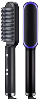 Multifunctionele Professionele Stijltang Toermalijn Keramische Haar Krultang Borstel Haar Kam Stijltangen Curling Haar Ijzer zwart