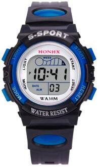 Multifunctionele Quartz Alarm Mannen Horloge Digitale Led Datum Sport Leven Waterdichte Horloge Voor Jongen Blauw