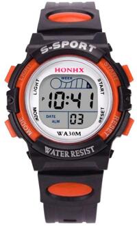 Multifunctionele Quartz Alarm Mannen Horloge Digitale Led Datum Sport Leven Waterdichte Horloge Voor Jongen oranje