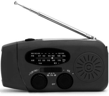 Multifunctionele Solar Hand Crank Dynamo Abs Self Powered Am/Fm Weer Radio Emergency Led Zaklamp Power Bank 1 Set zwart