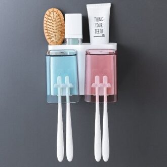 Multifunctionele Tandenborstelhouder Muur Mondwater Cup Set Punch-Gratis Tand Houder Tandpasta Opbergdoos Badkamer Accessoires 2-stuk