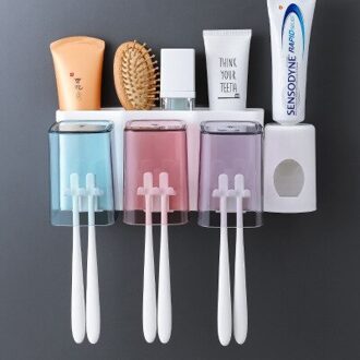 Multifunctionele Tandenborstelhouder Muur Mondwater Cup Set Punch-Gratis Tand Houder Tandpasta Opbergdoos Badkamer Accessoires 3-stuk reeks
