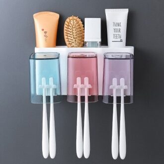 Multifunctionele Tandenborstelhouder Muur Mondwater Cup Set Punch-Gratis Tand Houder Tandpasta Opbergdoos Badkamer Accessoires 3-stuk