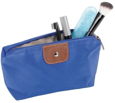 Multifunctionele toilet/make-up/opberg tas blauw 17 cm voor heren/dames met kunstleer detail - Toilettassen