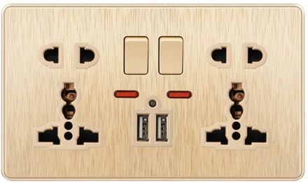 Multifunctionele Uk 13A Stopcontact Drukknop 2.1A Dubbele Usb Opladen Poorten G32C Goud