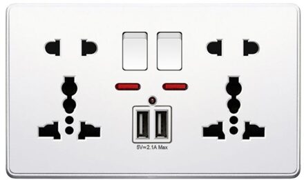 Multifunctionele Uk 13A Stopcontact Drukknop 2.1A Dubbele Usb Opladen Poorten G32C wit