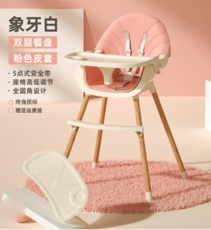Multifunctionele Verstelbare Lade Opvouwbare Draagbare Kids Baby Hoge Stoel Met Pu Kussen 2:1 Baby Feeding High Chair roze PU cushion
