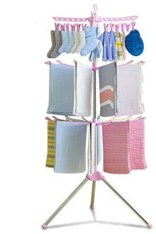 Multifunctionele vloer vouwen handdoek droogrek Vervoerbare Wasserij Stand Droogrek 2 Tier Statief Kleerhanger Roze