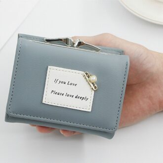 Multifunctionele Vrouwen Portemonnee Vrouwelijke Korte Mode Drievoudige Portemonnee Eenvoudige Leuke Student Clutch Kaarthouder Portemonnee Blauw