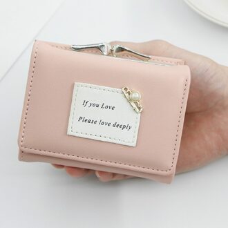 Multifunctionele Vrouwen Portemonnee Vrouwelijke Korte Mode Drievoudige Portemonnee Eenvoudige Leuke Student Clutch Kaarthouder Portemonnee Roze