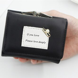 Multifunctionele Vrouwen Portemonnee Vrouwelijke Korte Mode Drievoudige Portemonnee Eenvoudige Leuke Student Clutch Kaarthouder Portemonnee zwart