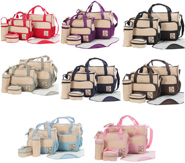Multifunctionele Waterdichte Grote Capaciteit Wasbare Travel Tote Stijlvolle Luiertas Set 5 Stuks nee.5