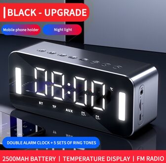 Multifunctionele Wekker Bluetooth Luidspreker Met Fm Radio Led Display Spiegel Snooze Draadloze Subwoofer Muziekspeler Tafel Klok 04 upgrade