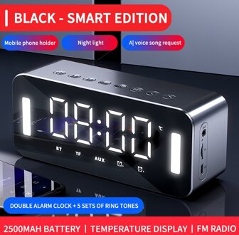 Multifunctionele Wekker Bluetooth Luidspreker Met Fm Radio Led Display Spiegel Snooze Draadloze Subwoofer Muziekspeler Tafel Klok 05 AI smart version