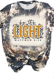 Multikleurige Licht Letter Luipaardprint Kleurblok Korte Mouw Top - maat L Lichtgrijs