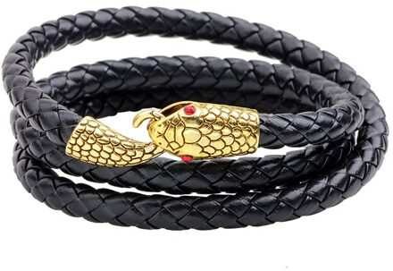 Multilayer Heren Lederen Armband Snake Brazalete Mannelijke Hand Sieraden Accessoires Vintage Punk Braslet Vriendje zwart-goud