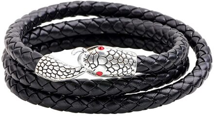 Multilayer Heren Lederen Armband Snake Brazalete Mannelijke Hand Sieraden Accessoires Vintage Punk Braslet Vriendje zwart-zilver