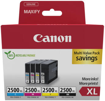 Multipack-inktcartridges - CANON - PGI-2500XL Zwart/Cyaan/Magenta/Geel - Hoog rendement