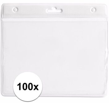 Multipack van 100x stuks Badgehouders - wit - 11,5 x 9,5 cm - voor aan een lanyard of keycord