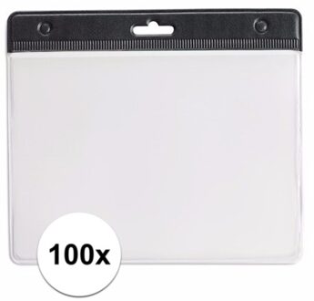 Multipack van 100x stuks Badgehouders - zwart - 11,5 x 9,5 cm - voor aan een lanyard of keycord