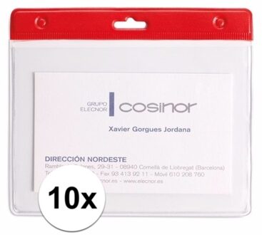 Multipack van 10x Badgehouders - transparant/rood - 11,5 x 9,5 cm - exclusief koord
