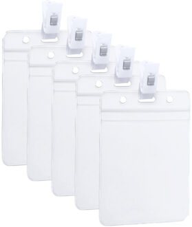 Multipack van 10x ID badgehouders met bevestigings clipje wit 8,5 x 12,2 cm Transparant