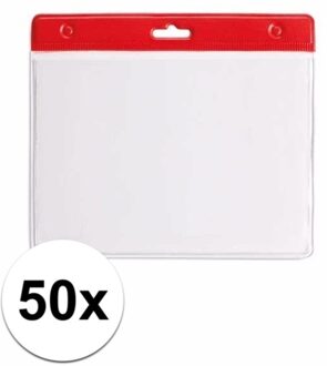 Multipack van 50x Badgehouders - transparant/rood - 11,5 x 9,5 cm - exclusief koord