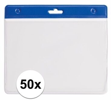 Multipack van 50x stuks Badgehouders - blauw - 11,5 x 9,5 cm - voor aan een lanyard of keycord