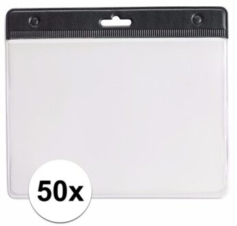 Multipack van 50x stuks Badgehouders - zwart - 11,5 x 9,5 cm - voor aan een lanyard of keycord
