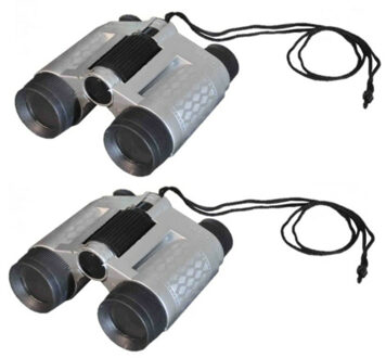 Multipak van 2x stuks kinder speelgoed verrekijkers grijs kunststof 11 cm