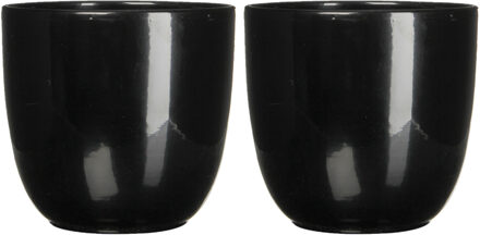 Multipak van 2x stuks plantenpot/Bloempot voor binnen zwart glans H25 x D28 cm - Plantenpotten