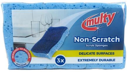 Multy Niet-krassende Schuursponsen Blauw 11x6,5cm 3-pack