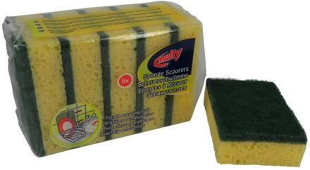 Multy schuurspons 10x7x3cm pak a 5 stuks geel