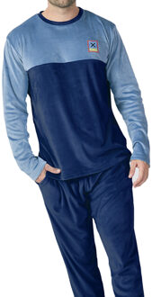 Munich Fluwelen herenpyjama met lange mouwen en ronde hals MU3 Blauw - 2XL