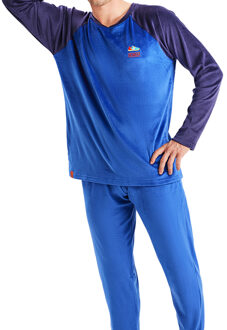 Munich Fluwelen herenpyjama met lange mouwen en ronde hals MU3 Blauw - 2XL