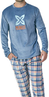 Munich Fluwelen herenpyjama met lange mouwen en ronde hals MU3 Blauw