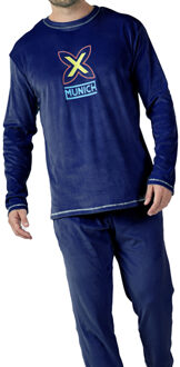 Munich Fluwelen herenpyjama met lange mouwen en ronde hals MU3 Blauw