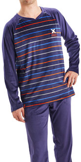 Munich Fluwelen herenpyjama met lange mouwen en ronde hals MU3 Blauw