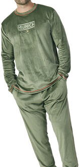Munich Fluwelen herenpyjama met lange mouwen en ronde hals MU3 Groen