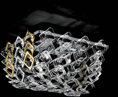 Muranoglas plafondlamp Quadrus helder, goud, zilver, chroom