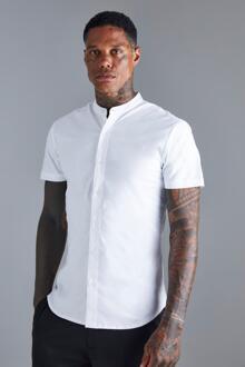 Muscle Fit Opa Overhemd Met Korte Mouwen, White - XS