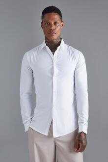 Muscle Fit Overhemd Met Lange Mouwen, White - XL