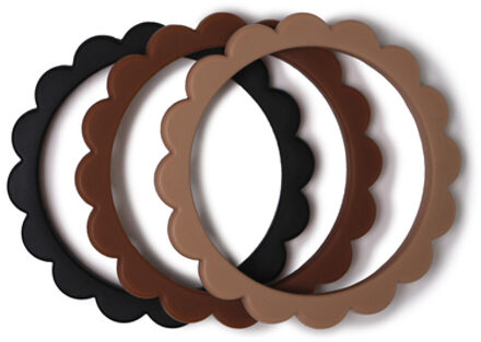 Mushie Bijtring bloem armband, Black / Natural /karamel, 3 stuks Kleurrijk