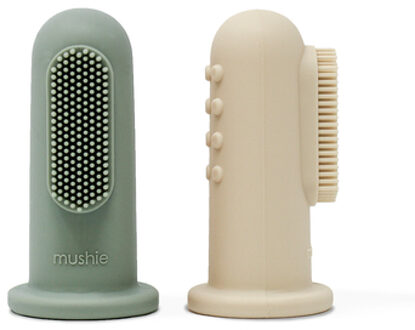 Mushie Siliconen tandeborstel - Mushie - BPA vrij - doorkomende tandjes - Cambrige blue/Sand