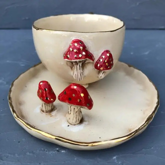 Mushroom Figured Cup and saucer Espresso Turkish coffee creative mugs ceramic new red 2020 style cute lovely handmade gift