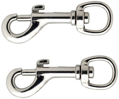 Musketonhaak - 2x stuks - vernikkeld - 9,7 x 2,5 cm - hondenlijnhaak