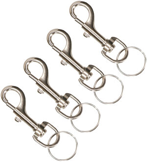 Musketonhaak sleutelhanger 4x metaal zilver 7 cm